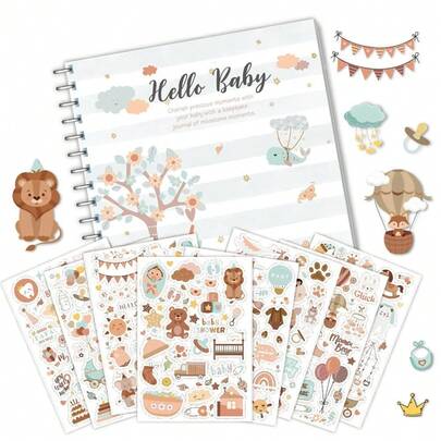 Baby Milestone Record Book + Baby Scrapbook Sticker Set, Cute Baby Journal Scrapbook Or Photo Album, Baby Milestone Book, Pregnancy Gift, Gender Reveal Party, Baby Shower Gift