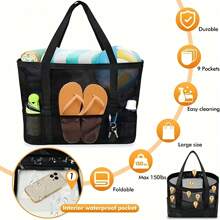 Oversized Mesh Beach Tote Bag - Sand Proof, Foldable & Lightweight, With Zipper And Pockets, Perfect For Family, Pool, Boat And Vacation Essentials