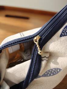 Cirelle Bolsa Cosmética com Padrão de Peixe Bordado, Organizador de Viagem Estilo Japonês Minimalista Portátil, Bolsa Interna Feita à Mão - Caqui - Visão 4