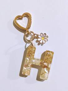 1pc Women's Beige Letter & Heart Tassel Resin Keychain, Creative Gifts For Friends, Casual & Cute Accessory Car Accessories Bag Charm Backpack For School Goth Y2k