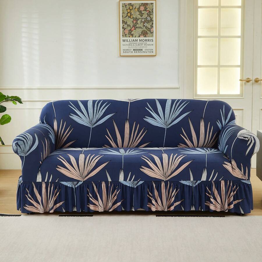 1pc Flounce Ruffled Sofa Cover, Anti-Slip Soft Couch Slipcover, Living Room Decor Transforms Into Delicate Ins Style - Leaves Rustling - View 1