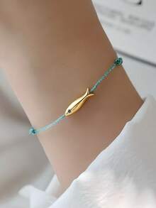 Women's Exquisite Fish Charm Adjustable Sterling Silver Bracelet, Beach Vacation Party Everyday Accessories, Minimalist Style, Fashionable Jewelry Mother's Day Gift