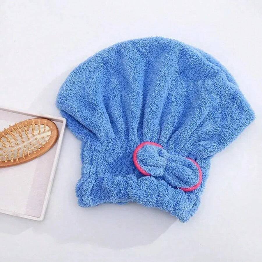 Toalla de Cabello de Secado Rápido con Lazo, Gorro de Toalla, Accesorios de Baño para Mujeres, Gorro de Ducha de Diseñador - Azul - Ver 1