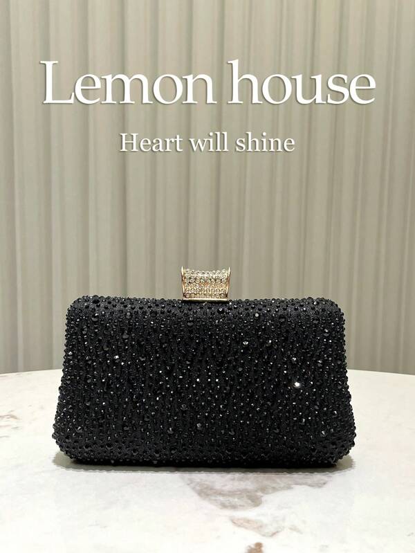 1pc Shiny Luxury Rhinestone Decorated Clutch Bag, Elegant Fashion Shoulder/Handbag For Women, Suitable For Evening Party, Wedding, Formal Occasions. An Ideal Gift For Ladies.