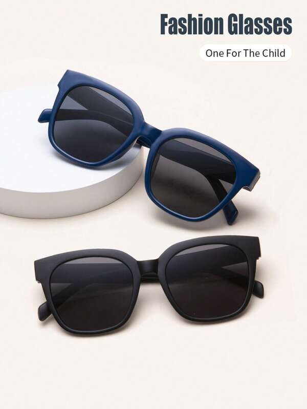 1 Pair Unisex Kids Black Square Frame PC Retro Casual Fashion Glasses, Suitable For Daily & Holiday Use