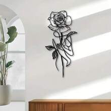 11.81-Inch Elegant Metal Rose Sculpture - Perfect Decoration For Outdoor Garden, Patio, Balcony, Living Room Wall Accent - Black - View 2