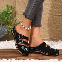 Women's Embroidered Platform Thick Bottom Wedge Heeled Hollow Out Casual Sandals