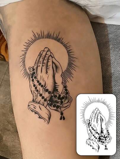 1 pieza Tatuaje temporal a base de hierbas que dura de 7 a 14 días, resistente al agua y al sudor con un elegante diseño de cuentas de Buda, apto para brazos/piernas, diseñado para hombres y mujeres