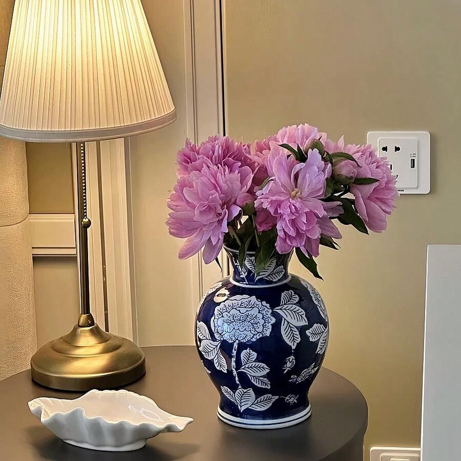 9 英寸蓝色陶瓷花瓶，手工陶瓷花瓶，水培种植，桌面装饰婚礼装饰，干花装饰优雅的客厅家居装饰，办公室装饰，节日礼物 - 彩色 - 查看 1