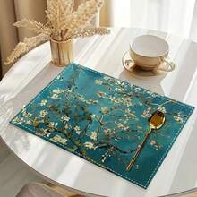 Vincent Van Gogh Apricot Blossom Design Placemats - Set Of 4/6, Linen, Washed, Rectangular Table Mats, 12.6x16.5 Inch, Perfect For Holiday Parties And Home Decor. - Multicolor - View 5