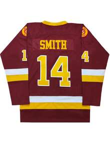 男士#14红色电影版字母与数字刺绣宽松冰球运动毛衣，V领长袖，适合秋冬休闲、派对、训练、比赛