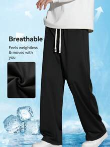 1 pezzo Pantaloni sportivi casual larghi con vita con cordoncino, adatti per primavera/estate, uomo