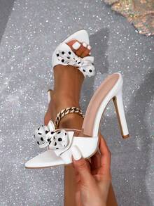 Dames slippers met hoge hakken en strik, fijne open teen, sexy sandalen met open hak en fijne stilettohak, casual outdoorkleding, zomercollectie 2025 - Wit - Bekijken 4