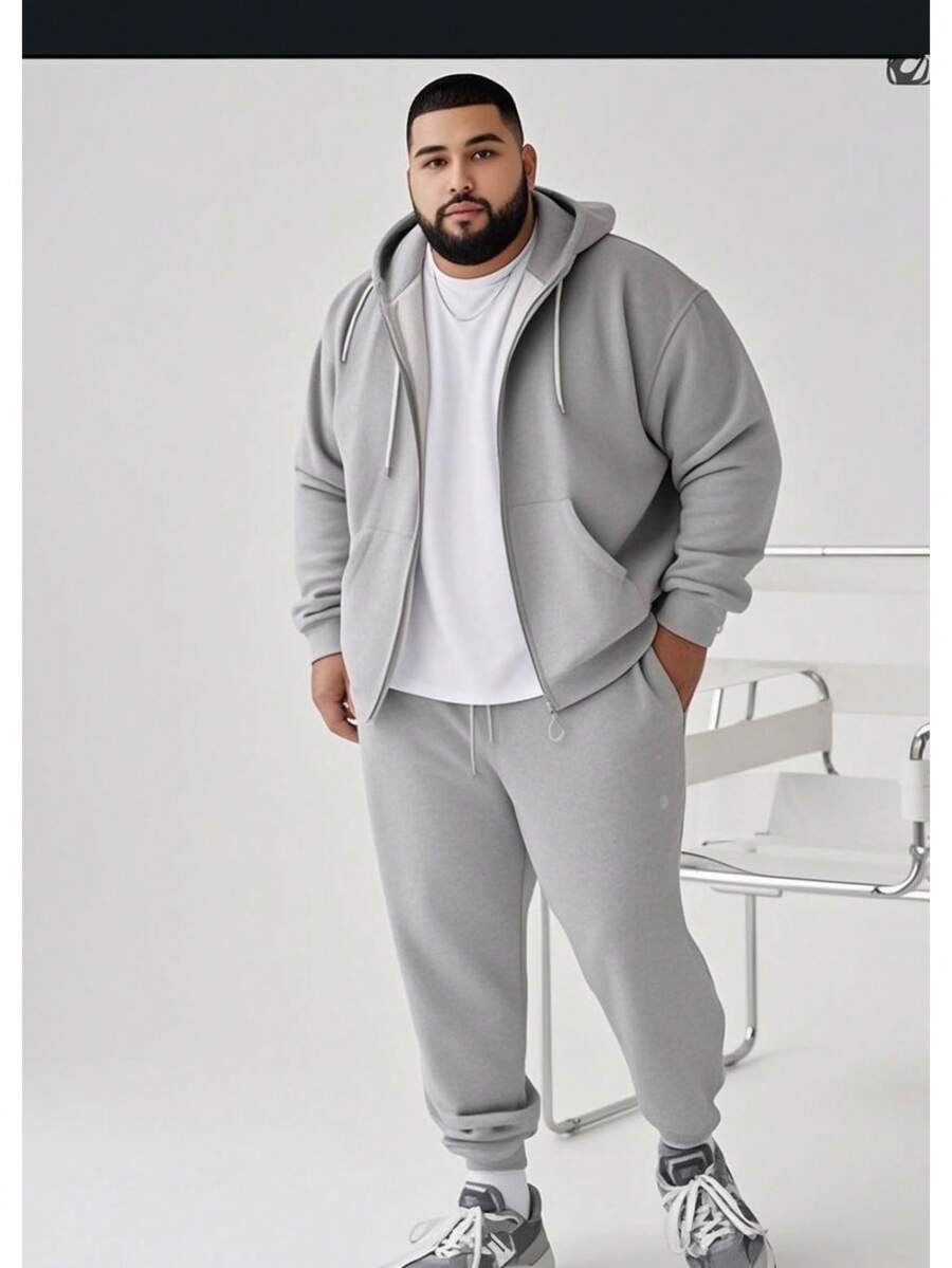 Men's PLUS SIZE Sweatshirt Set - 淺灰色 - 查看 1