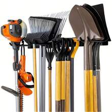 Heavy-Duty Iron Wall-Mounted Tool Organizer - Space-Saving Storage Rack For Shovels, Rakes, Brooms & Hoses - Durable With Powder-Coated Finish