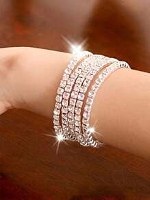 5 pièces Bracelets élastiques ornés de strass brillants, bracelets à perles de style fête réglables, cadeaux pour femmes