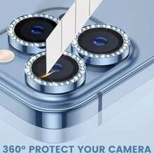 Compatible With IPhone 11-16 Pro Max Camera Lens Protector Rhinestone Glitter Camera Lens Protector | 9H Grade Explosion-Proof Tempered Glass Metal Frame | 5D Panoramic Fit Anti-Scratch/Waterproof/Anti-Fingerprint | Internet Night Photo.Outdoor Exploration Gift For Birthday, Family, Friends Sparkling Crystal, Lens Protector, Phone Accessories