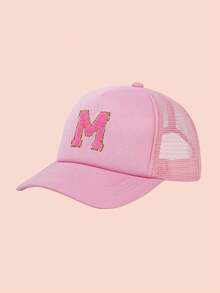 1pc Adjustable A-Z Letter Mesh Baseball Cap, Custom Children Outdoor Sun Shading & Ion Solid Color Snapback Hat For Boys And Girls - Pink - View 35