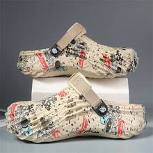 男士防滑、耐用、透气时尚穿孔鞋、舒适 EVA 包头沙滩凉鞋 - 卡其色 - 查看 7