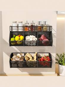 1 pieza Canasta de almacenamiento de pared para la cocina, estantería de alambre durable, organizador de pared para ahorrar espacio en la cocina, estantería colgante multifuncional, perfecto para el almacenamiento de espacios pequeños de especias, ajo, cebollas y verduras, adecuado para el almacenamiento pequeño de baño y cocina, accesorios de baño, opción perfecta para la organización del hogar