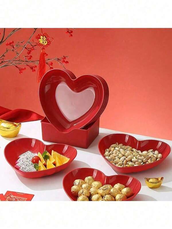 Bộ 10 đĩa sứ xương hình trái tim, đĩa đựng trái cây hình trái tim sáng tạo dùng trong gia đình, thích hợp cho Ngày Valentine, bộ đĩa trang trí tiệc năm mới, đĩa hình trái tim, đĩa ăn nhẹ, đĩa ăn sáng, đồ dùng nhà bếp, phụ kiện bàn ăn