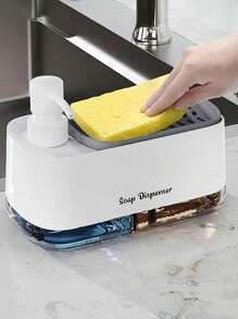 2pcs(Soap Dish + Sponge) Kitchen Pump Soap Dispenser, Manual Liquid Soap Pump Box With Sponge