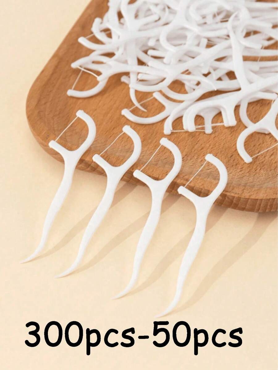 300pcs-50pcs High Tensile Strength Dental Floss Picks Portable Bow Shaped Super Thin Toothpick Flat Dental Tape Interdental Cleaner Oral Care, Living Room Home Bedroom Bathroom House Decor, Travel Stuff, Wedding, Party, Birthday, Gifts For Men Mom Dad Friends, New Years, Accessories, Funny Gift Back To School - White - View 1