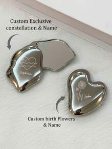 1pc Stainless Steel Small Mirror, Makeup Mirror Supports Engraving, Birthday, Flower, Zodiac, Cloud, Heart Design, Compact And Portable,Multi-Functional,Ornamental,Letter,Solid Color,Exquisite,Stylish,Vintage,Modern,Colorful,Leisure,Basics,Casual,Soft,Unique,Customized,Personalized,Custom,Ideal Gifts For Her,Girlfriend,Her,Grandparents,Family,Boyfriend,Friends,Mother's Day Gifts Women