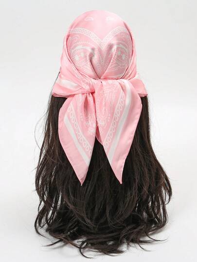 1pc Simple Floral Print Square Scarf, New Arrival Spring Bandana For Women, Versatile Waist Band, Package Decor, Headband, Fashion Neckerchief For Dress