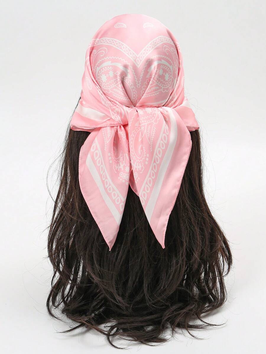 1 Khăn vuông in hoa đơn giản, Khăn bandana mùa xuân mới dành cho nữ, Đai lưng đa năng, Trang trí gói hàng, Băng đô, Khăn quàng cổ thời trang cho váy - Hồng - Xem 1