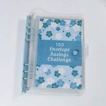 100 Days Sakura Flower Saving Challenge Budget Planner Notepad, Cash Saving Challenge Notebook, Loose-Leaf Planner, Organizer - Transparent Blue Cherry Blossoms - View 1