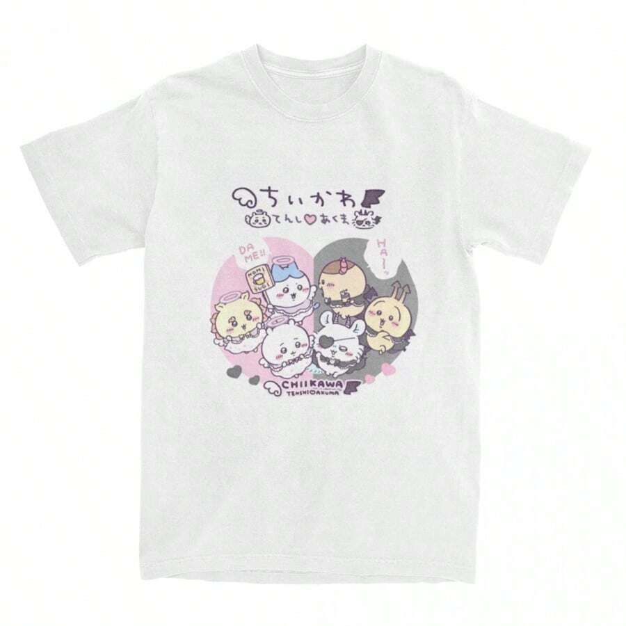 Chiikawas Japanese Manga Cute Cartoon Y2K T Shirt Beach Japan Mniniso Streetwear T Shirts Cotton Novelty Tshirt For Male Tees - trắng - Xem 1