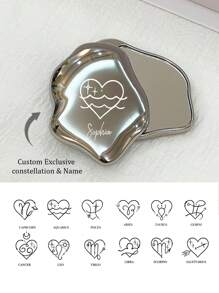 1pc Stainless Steel Small Mirror, Makeup Mirror Supports Engraving, Birthday, Flower, Zodiac, Cloud, Heart Design, Compact And Portable,Multi-Functional,Ornamental,Letter,Solid Color,Exquisite,Stylish,Vintage,Modern,Colorful,Leisure,Basics,Casual,Soft,Unique,Customized,Personalized,Custom,Ideal Gifts For Her,Girlfriend,Her,Grandparents,Family,Boyfriend,Friends,Mother's Day Gifts Women