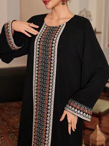 Kexmon Women Round Neck Black Color Heavy Embroidered Patchwork Long Sleeve Long Arabic Style Dress - Black - View 3