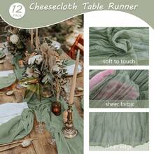1/6/12pcs Boho Style Balinese Gauze Table Runner 108"X35" - Sheer Gauze Bohemian Style For Wedding, Bridal Shower, Birthday Party And Summer Decoration (Sage Green) - Sage Green - View 6
