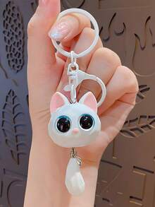 1pc Cute Big Eye Cat Shape Plush Keychain, Lovely Car Bag Pendant Key Chain, Creative Small Gift Car Accessories Bag Charm School Goth Y2k - Multicolor - View 9