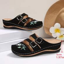 Women's Embroidered Platform Thick Bottom Wedge Heeled Hollow Out Casual Sandals