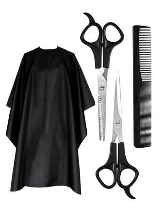 4 件套美发工具套装，包括理发剪刀、打薄剪、直剪刀、美发围裙、发型配件套装，完美的家庭礼物，美发沙龙，理发店