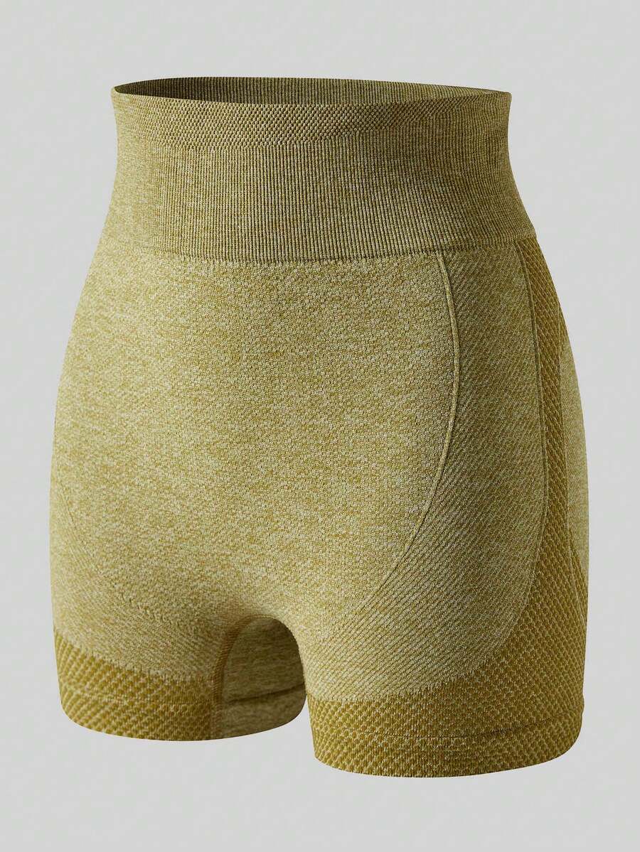 1 יחידה נשים עם מותניים גבוהים ללא תפרים אפרסק ירך מכנסי כושר קצרים, מכנסי יוגה ספורטיבית צמודים, בסגנון אירופאי ואמריקאי - ירוק - ראה 1