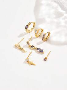7 pièces/Ensemble de bijoux minimalistes en zircone pourpre élégante, comprenant un pendentif et des boucles d'oreilles. Convient pour les sorties, les fêtes et le port quotidien des femmes.
