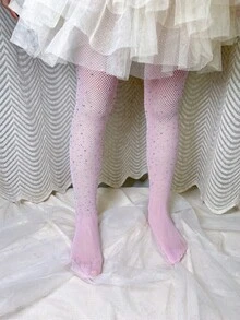 4pcs/Set Girls Hollow Out Rhinestone Mesh Pantyhose, Breathable Fishnet Tights - Multicolor - View 5