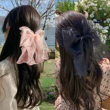 1pc Organza Bowknot Elastic Hair Clip - White - View 3