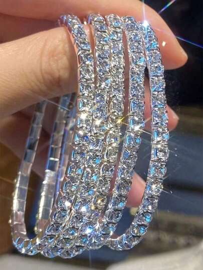 Set de 5 pulseras elásticas con cristales y brillantes de strass, pulseras estilo fiesta ajustables para regalo de mujer
