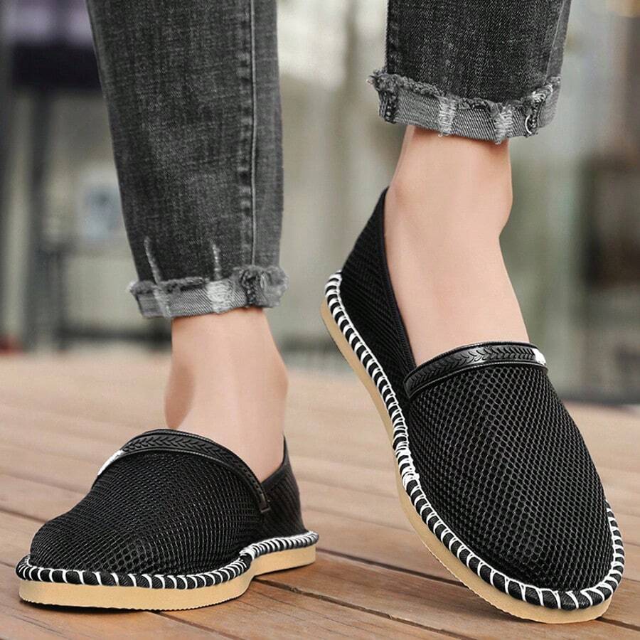 夏季新款男士网布拖鞋透气休闲家居鞋工作鞋运动运动鞋 - 黑色 - 查看 1