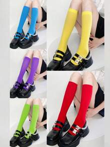 1/5/10/15 Pairs Women Velvet Thigh High Socks, Solid Color, High Elasticity 120D, Spring/Summer