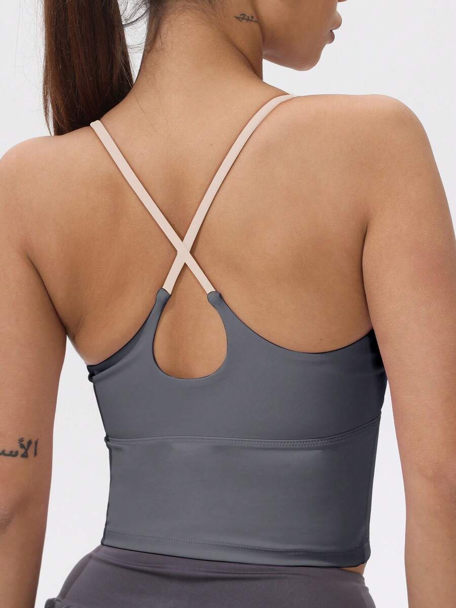 Women's Patchwork Padded Sports Bra With Elastic Adjustable Straps Summer