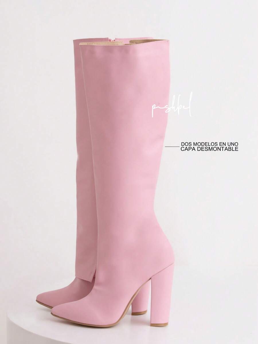 Botas rosa largas tacón cuadrado,botas cómodas , botín