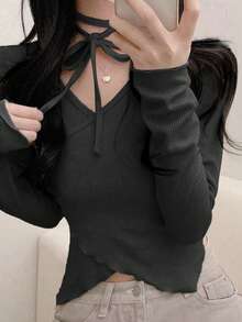 春季新款简约性感百搭女式针织T恤