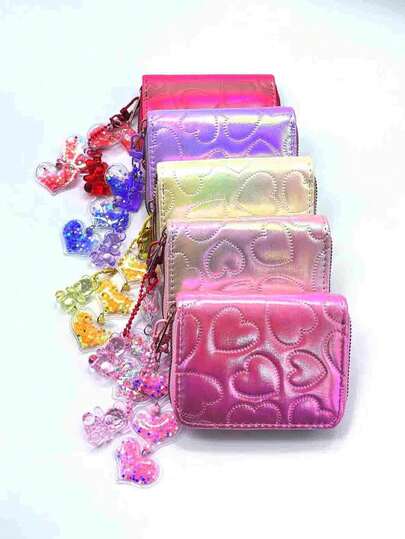 Multicolor Money Clip With Heart Shape Cartoon Sequin Glitter Acrylic Colorful Candy Bear Charm PU Leather Short Wallet For Women Wallet Mini Wallet Purse Wallet Small Wallet Cute Wallet Wallet