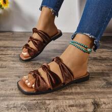 Vegan Flat Slip-On Sandals With Bow Decor, Stylish And Comfortable, Suitable For All-Day Wear, Available In Multiple Colors, Fashionable And Versatile
